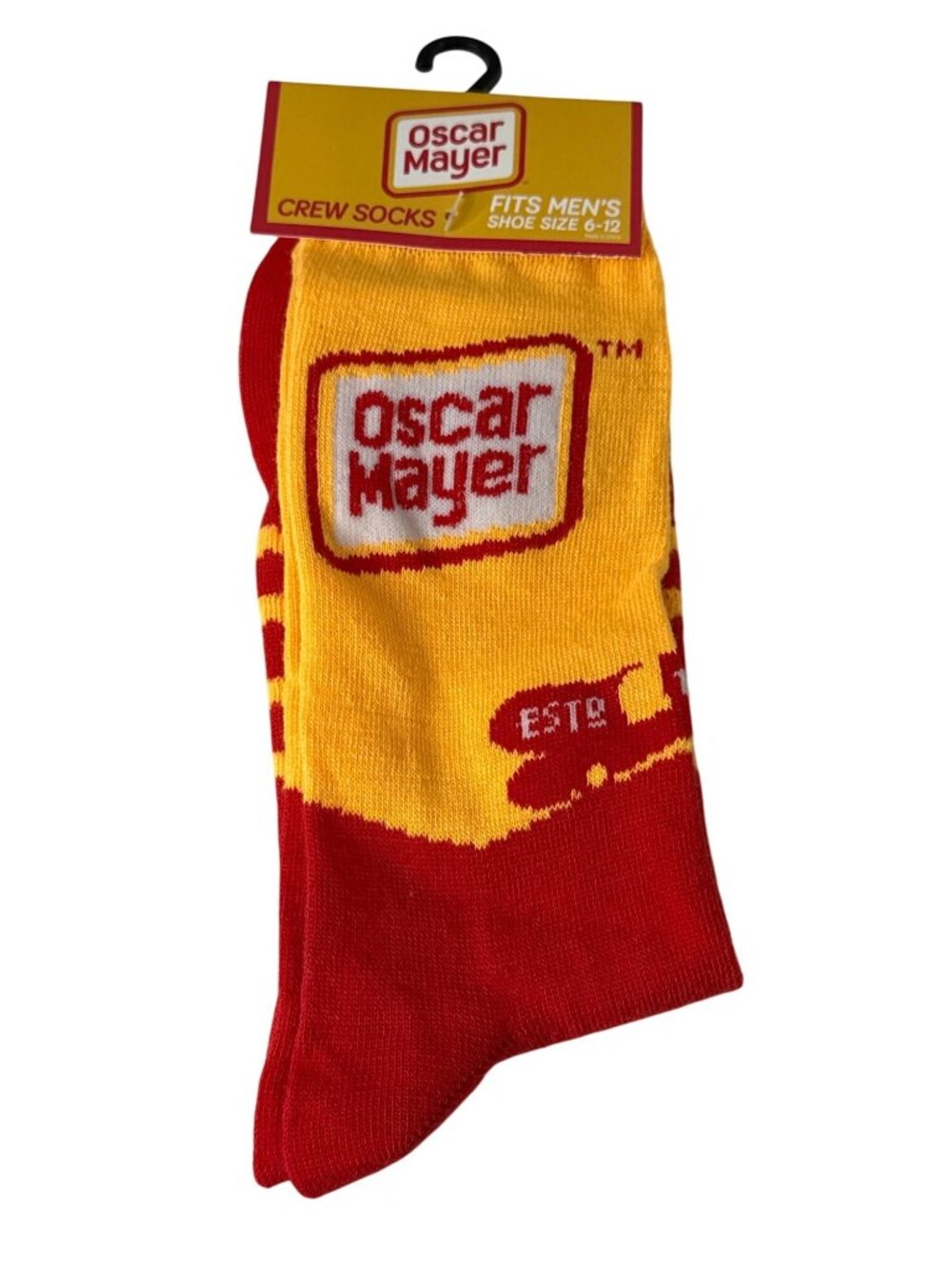 Oscar Mayer Crew Socks Mens 6-12 Red Yellow Logo Food Novelty Y2K New